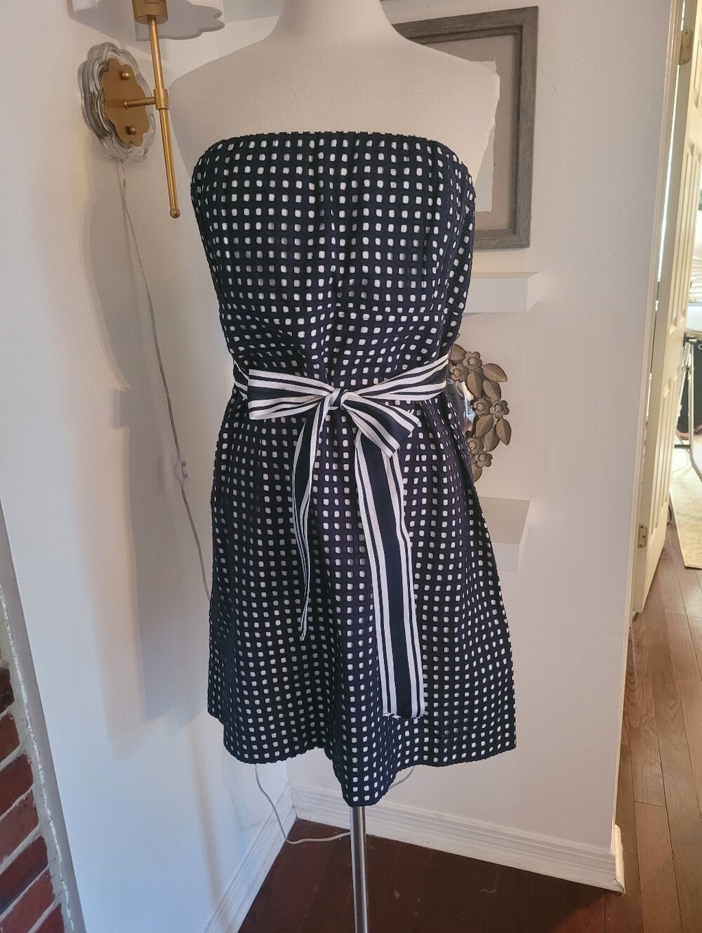 Vineyard Vines Navy Eyelet Strapless  Sundress with Waist Tie Size 16